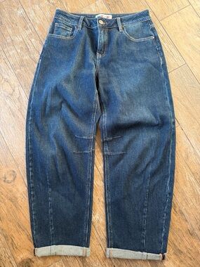Freckled Poppy x Risen Jeans Womens 3/26 dark Wash High Rise textured barrel